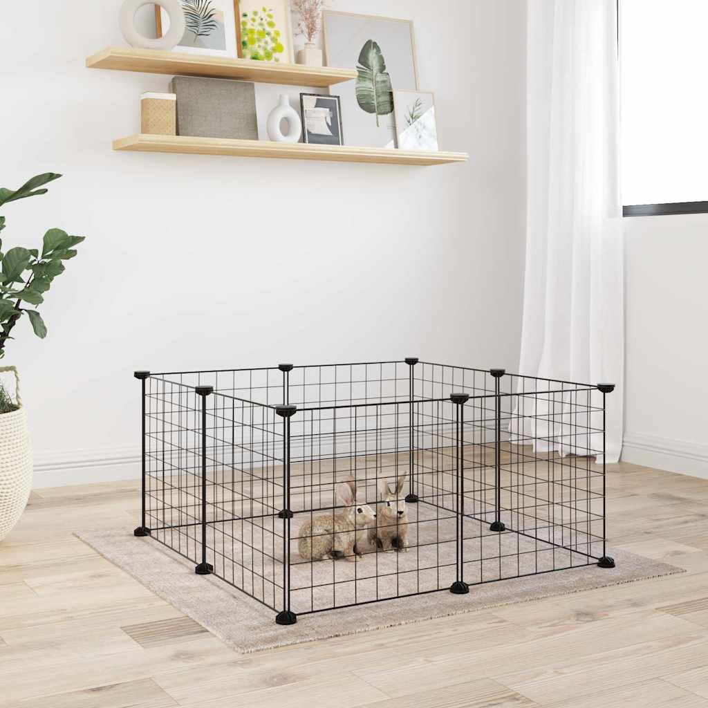Cage Pour Animaux De Compagnie À 8 Panneaux, Noire, 70 X 70 X 35 Cm, En Acier