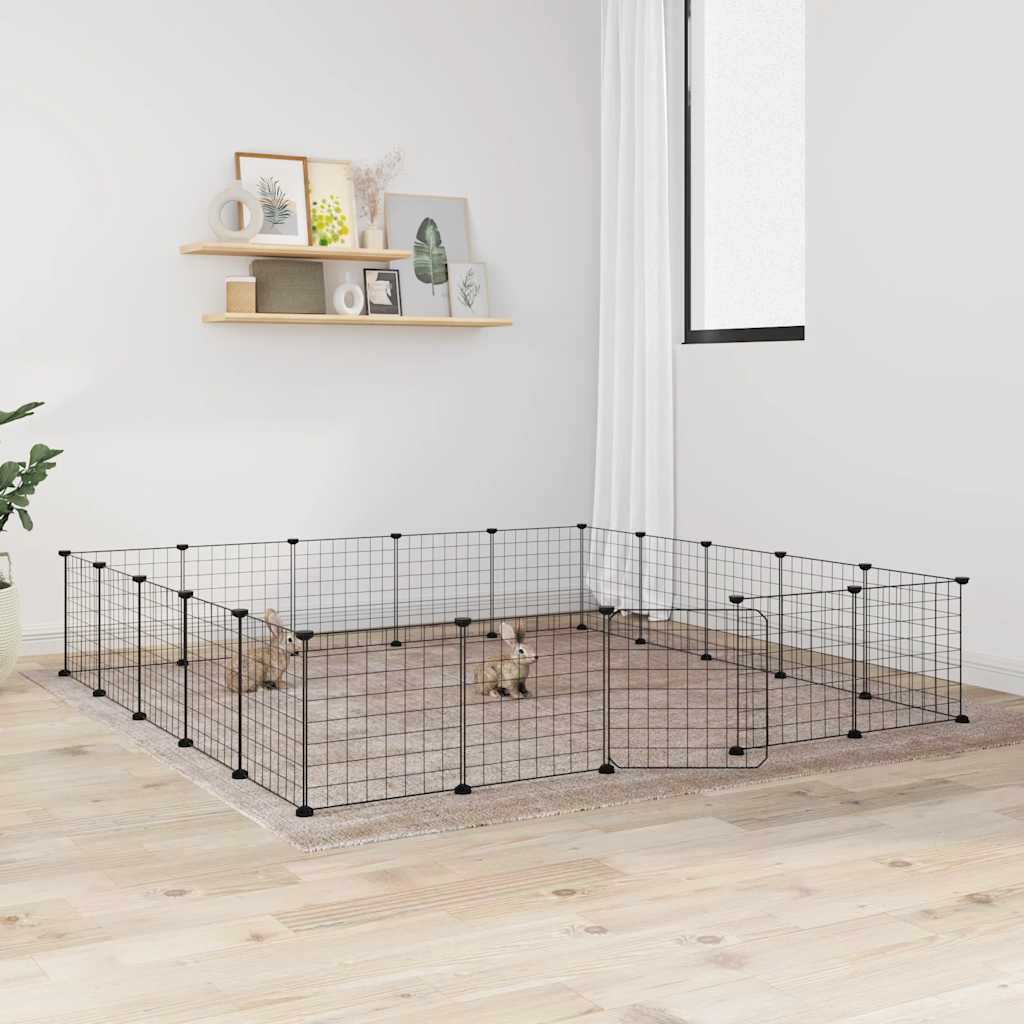 Cage Pour Animaux De Compagnie À 8 Panneaux, Noire, 70 X 70 X 35 Cm, En Acier