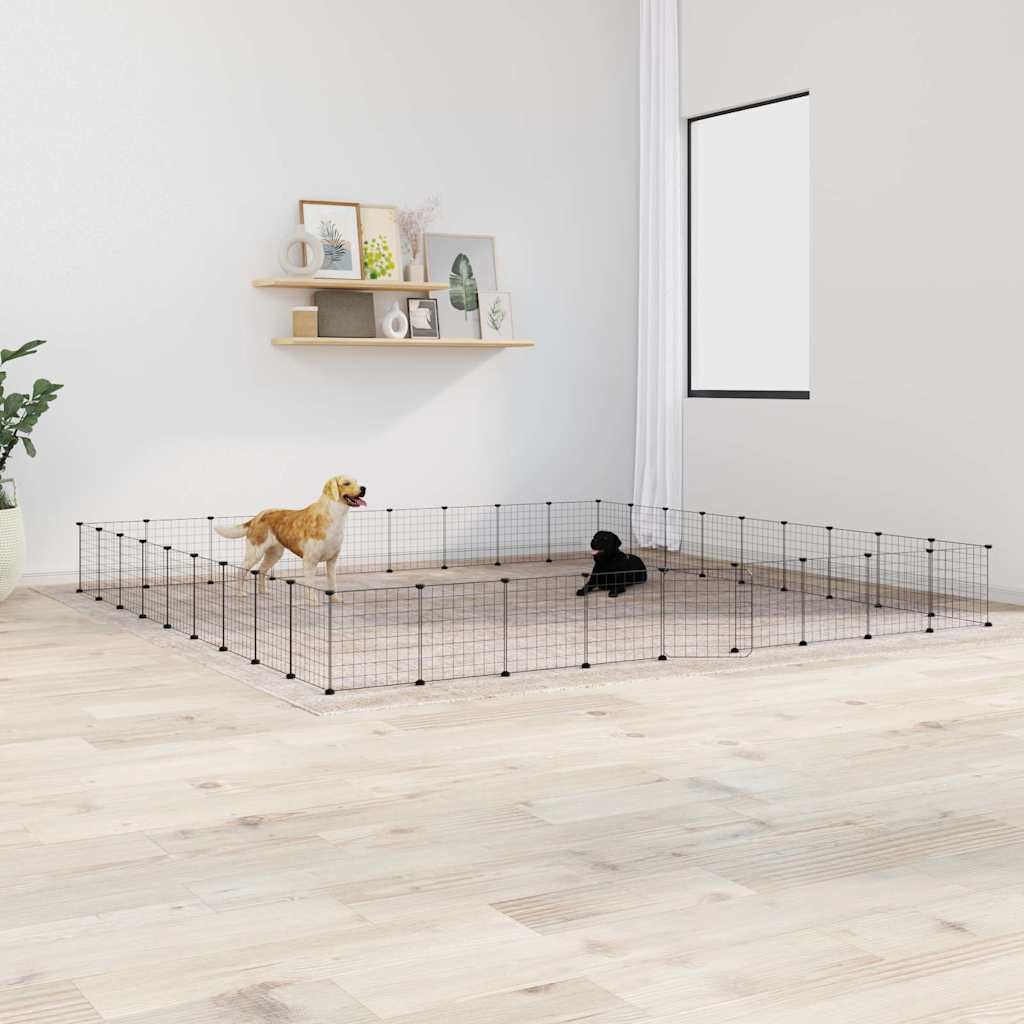 Cage Pour Animaux De Compagnie À 8 Panneaux, Noire, 70 X 70 X 35 Cm, En Acier