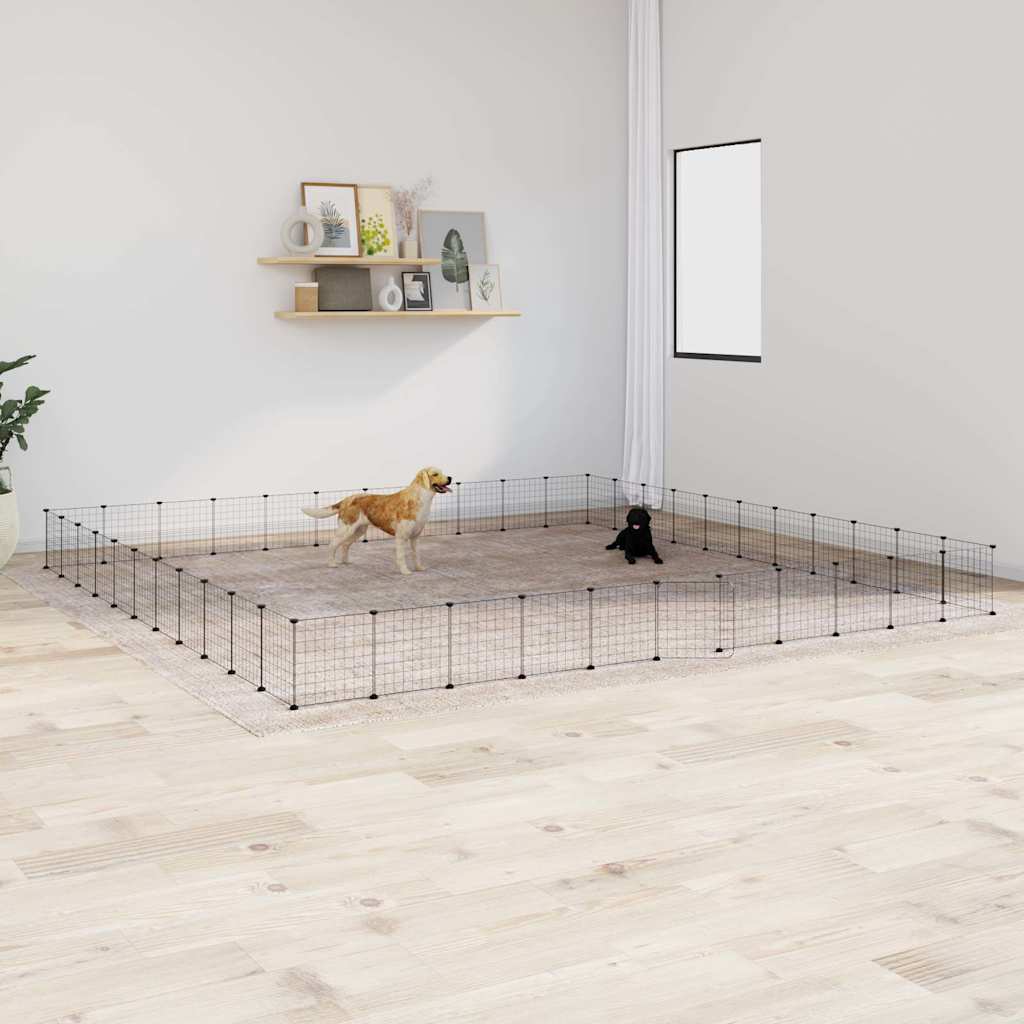 Cage Pour Animaux De Compagnie À 8 Panneaux, Noire, 70 X 70 X 35 Cm, En Acier