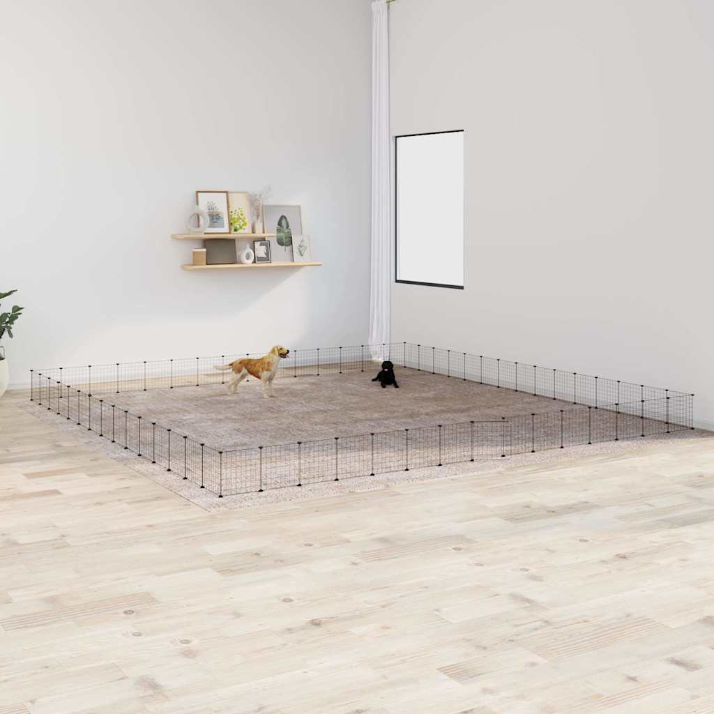 Cage Pour Animaux De Compagnie À 8 Panneaux, Noire, 70 X 70 X 35 Cm, En Acier