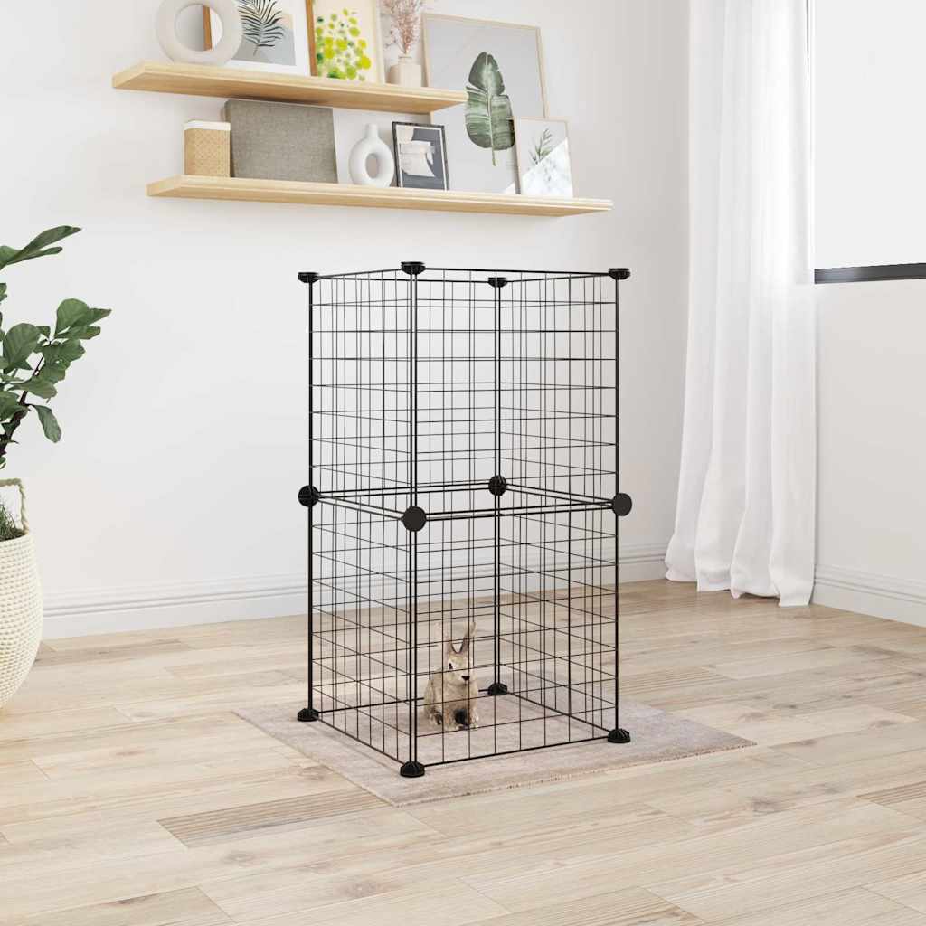 Cage Animaux De Compagnie À 8 Panneaux Noir 35X35X70 Cm Acier