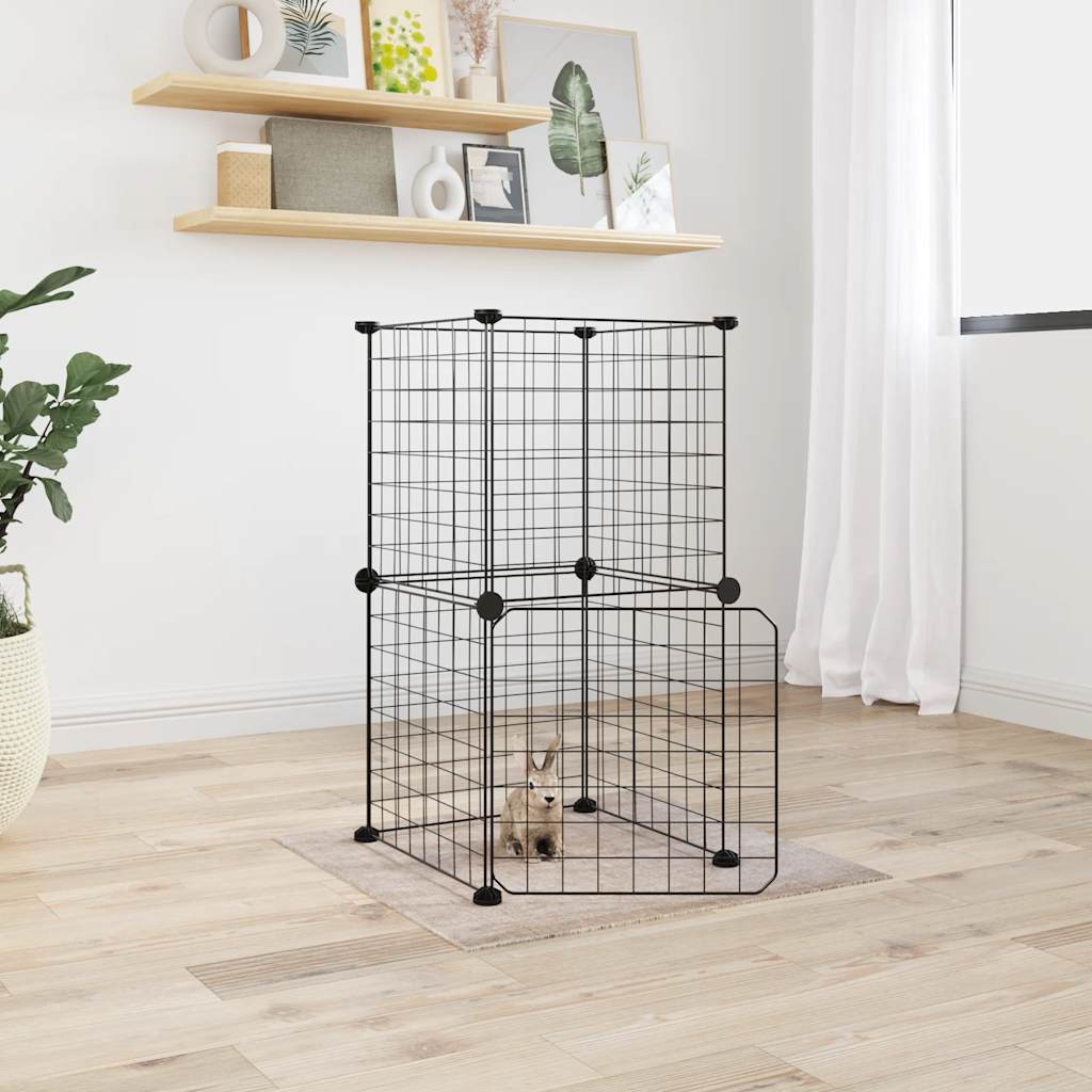 Cage Animaux De Compagnie À 8 Panneaux Noir 35X35X70 Cm Acier