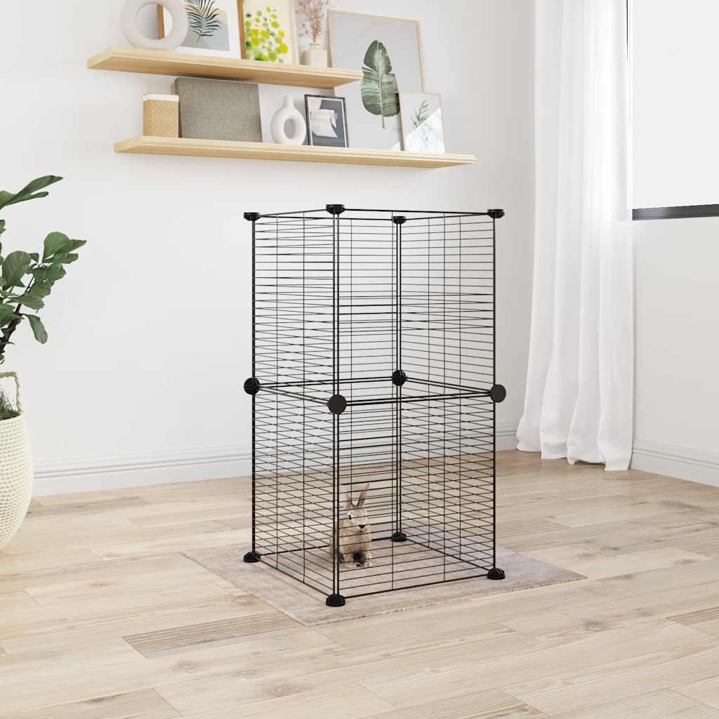 Cage Animaux De Compagnie À 8 Panneaux Noir 35X35X70 Cm Acier