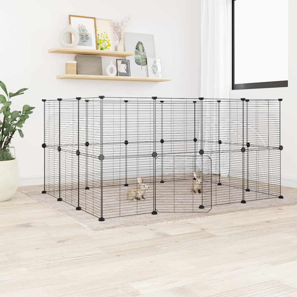 Cage Animaux De Compagnie À 8 Panneaux Noir 35X35X70 Cm Acier