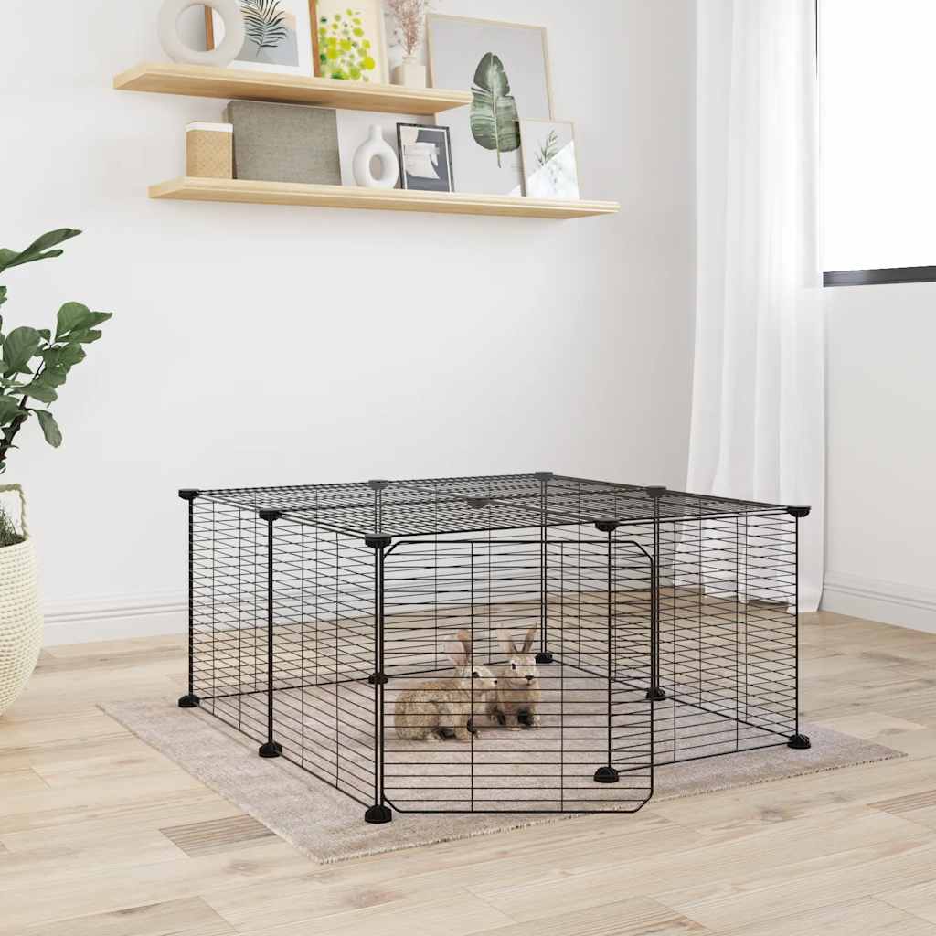 Cage Animaux De Compagnie À 8 Panneaux Noir 70X35X35 Cm Acier