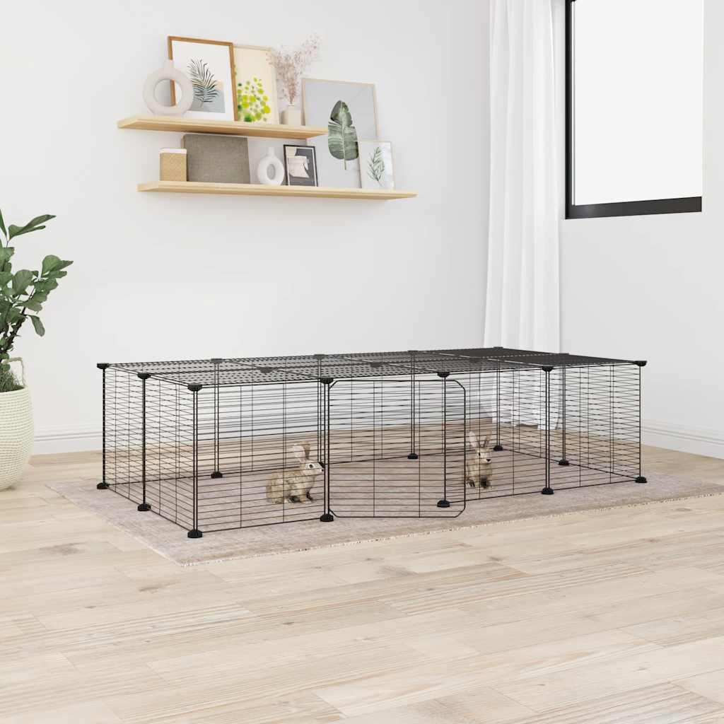 Cage Animaux De Compagnie À 8 Panneaux Noir 70X35X35 Cm Acier
