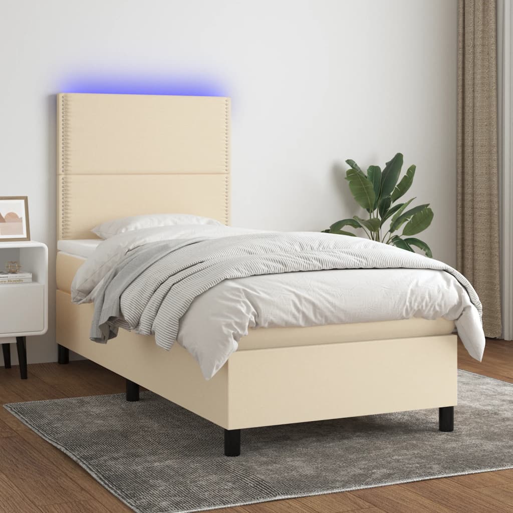 Sommier À Lattes De Lit Et Matelas Et Led 140X200Cm Tissu