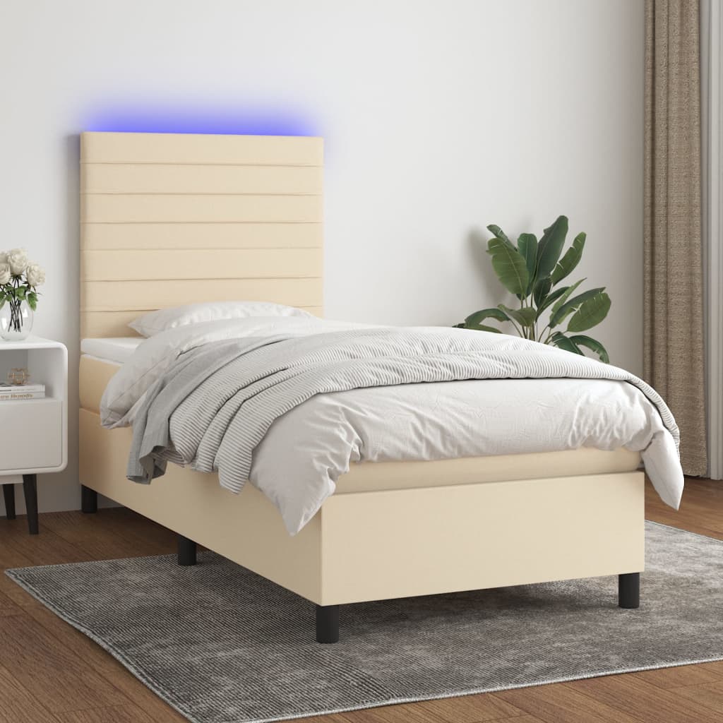 Sommier À Lattes De Lit Et Matelas Et Led 140X200Cm Tissu