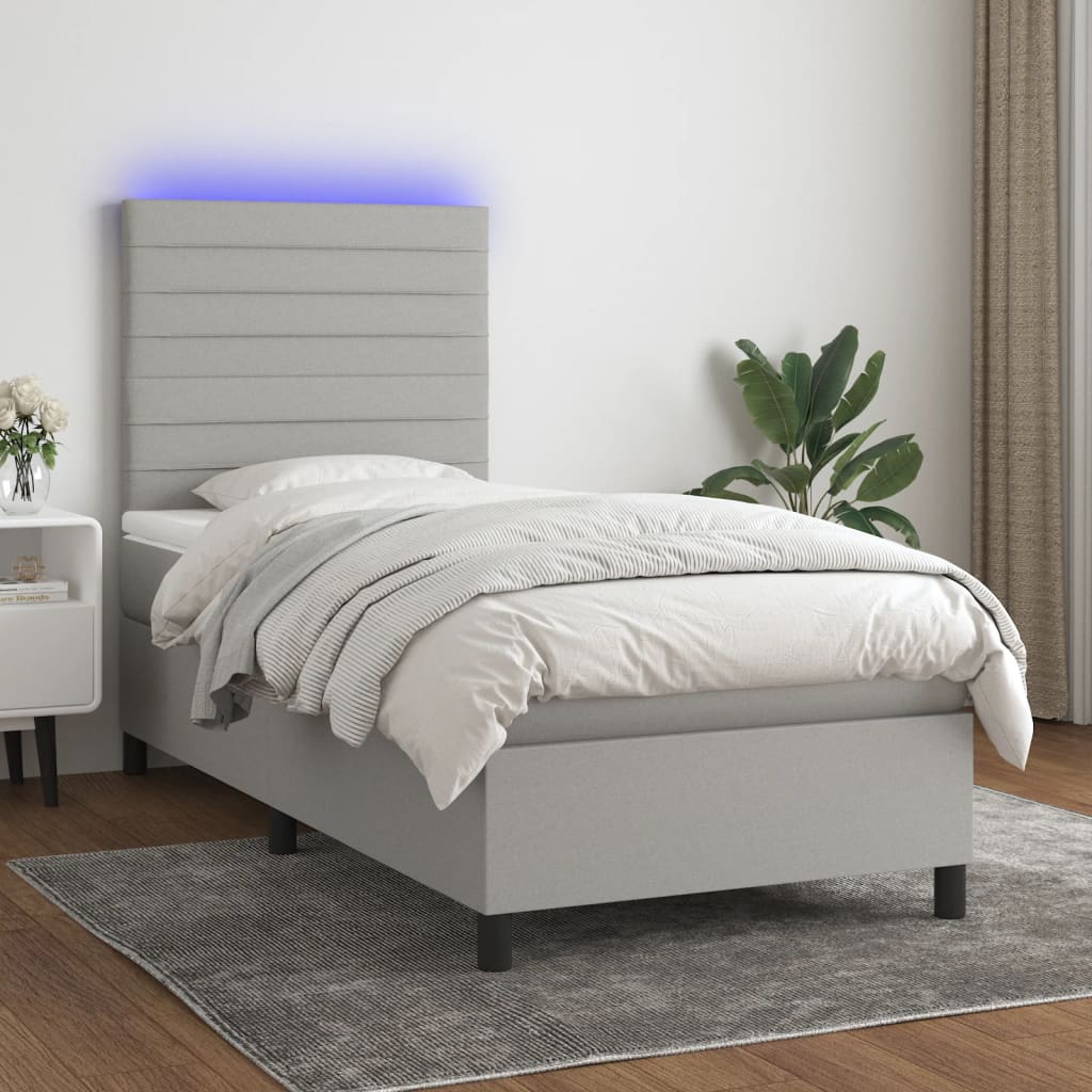 Sommier À Lattes De Lit Et Matelas Et Led 140X200Cm Tissu
