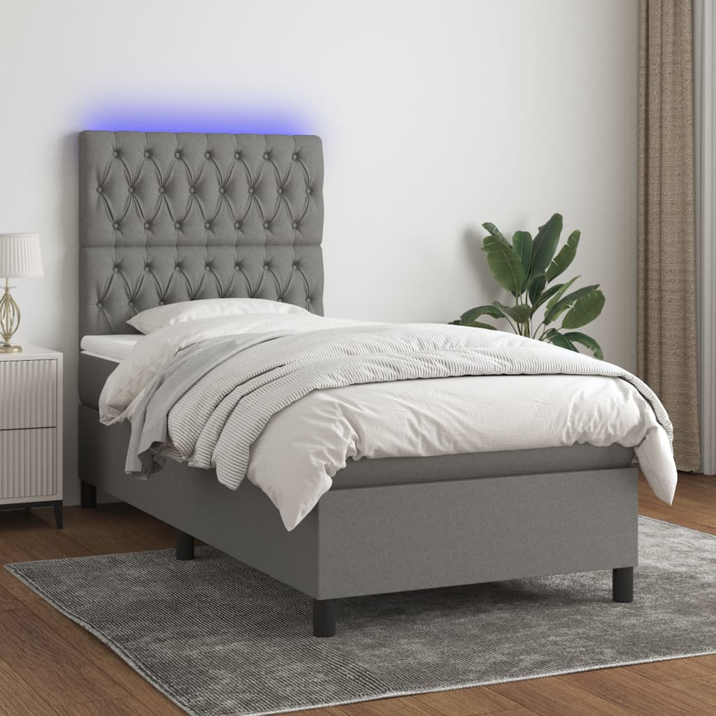 Sommier À Lattes De Lit Et Matelas Et Led 140X200Cm Tissu