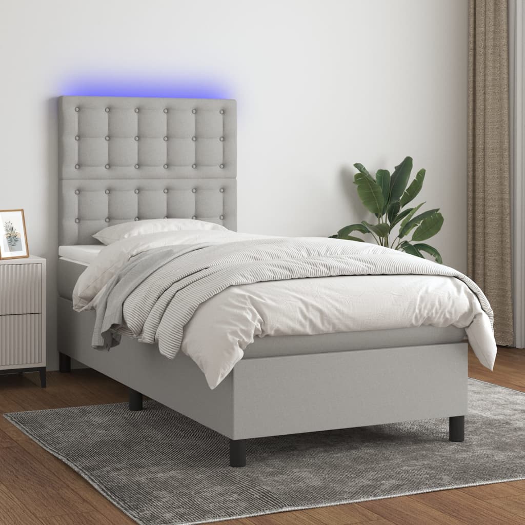 Sommier À Lattes De Lit Et Matelas Et Led 140X200Cm Tissu