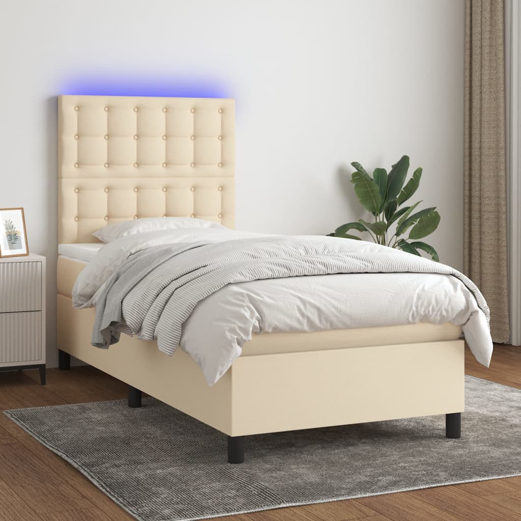 Sommier À Lattes De Lit Et Matelas Et Led 140X200Cm Tissu