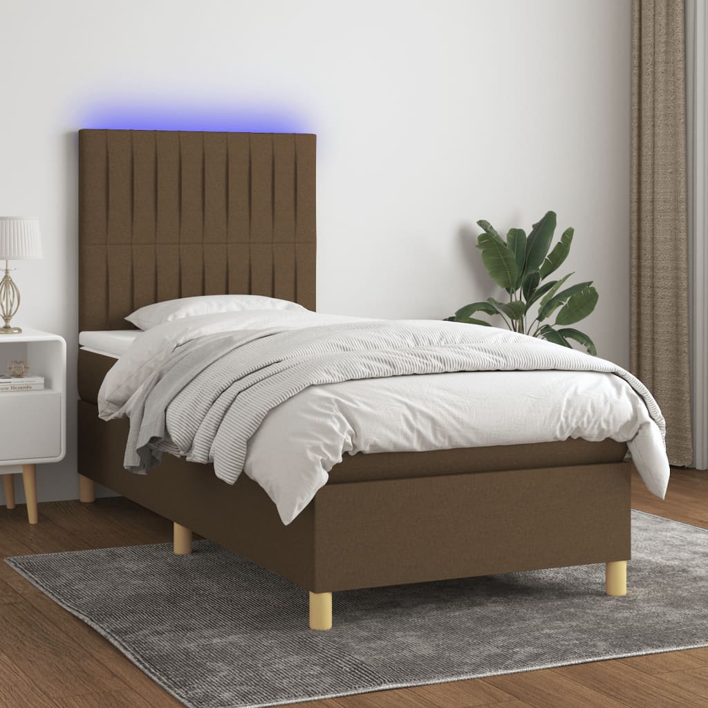 Lit À Ressort Led Avec Tête De Lit Tissu