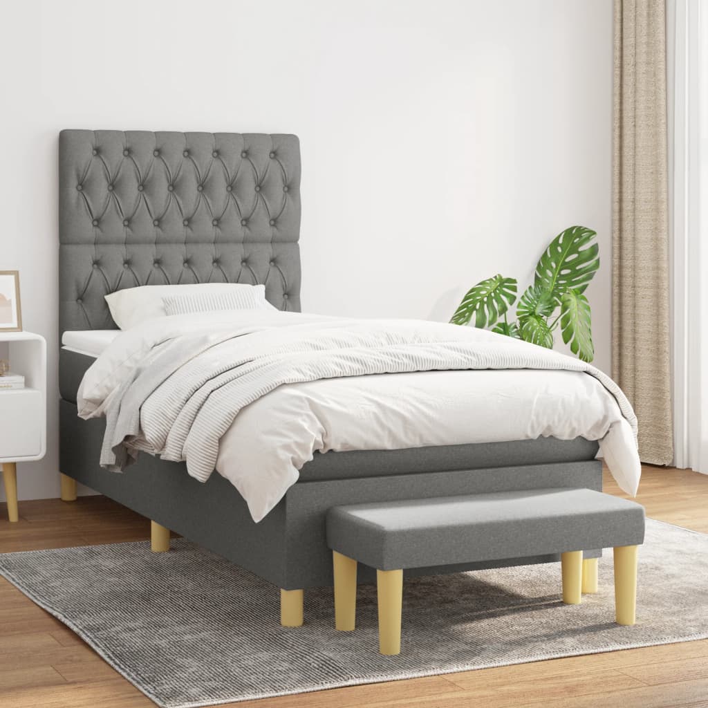 Lit À Ressorts Avec Coussin 190 X 90 Cm Tissu