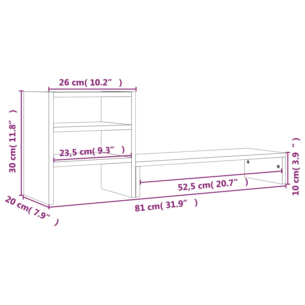 Support De Moniteur 81X20X30 Cm Bois De Pin Solide