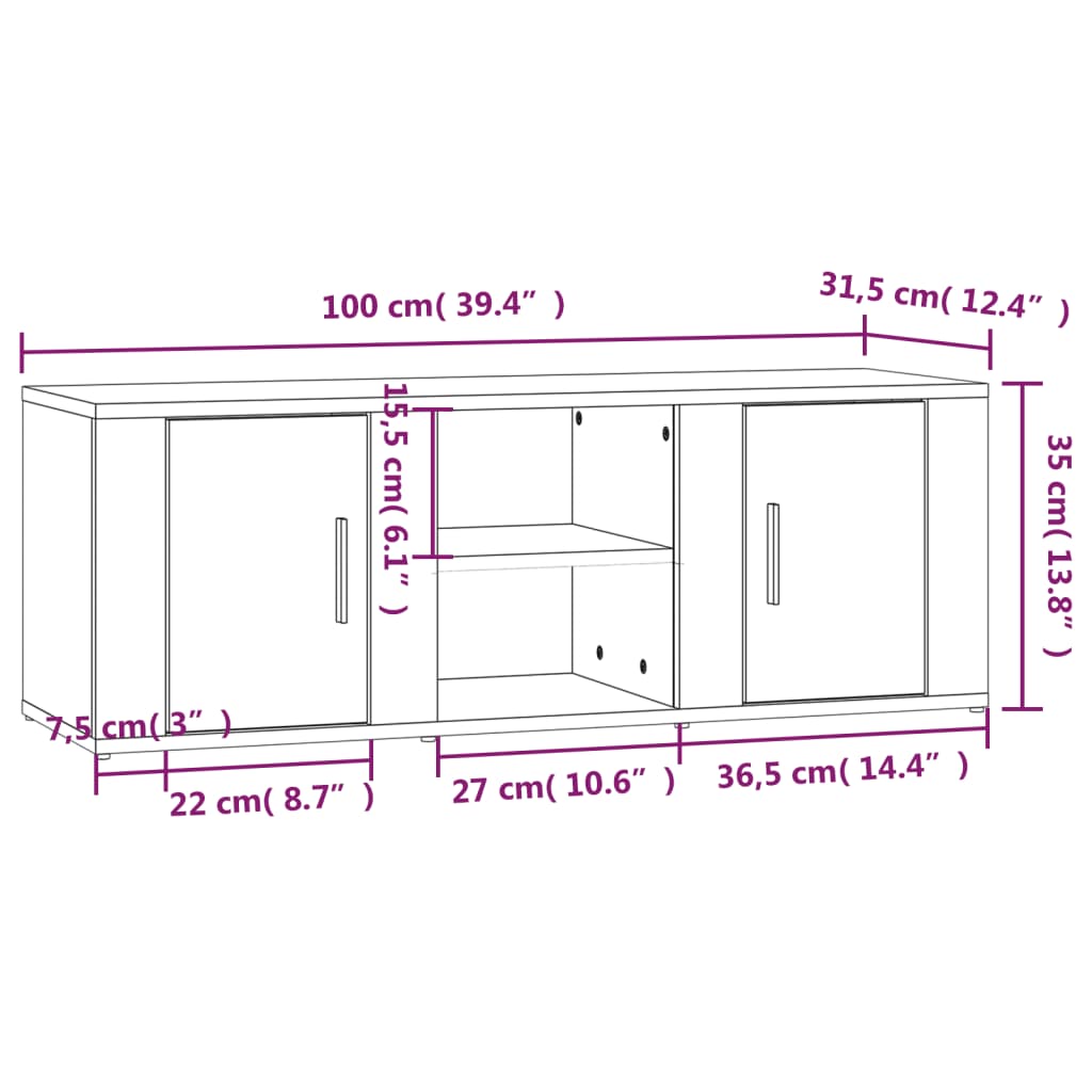 Meuble Tv 100X31,5X35 Cm Bois D'ingénierie