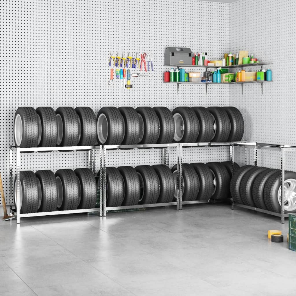 Porte-Pneus À 2 Niveaux 4 Pcs Argenté Acier