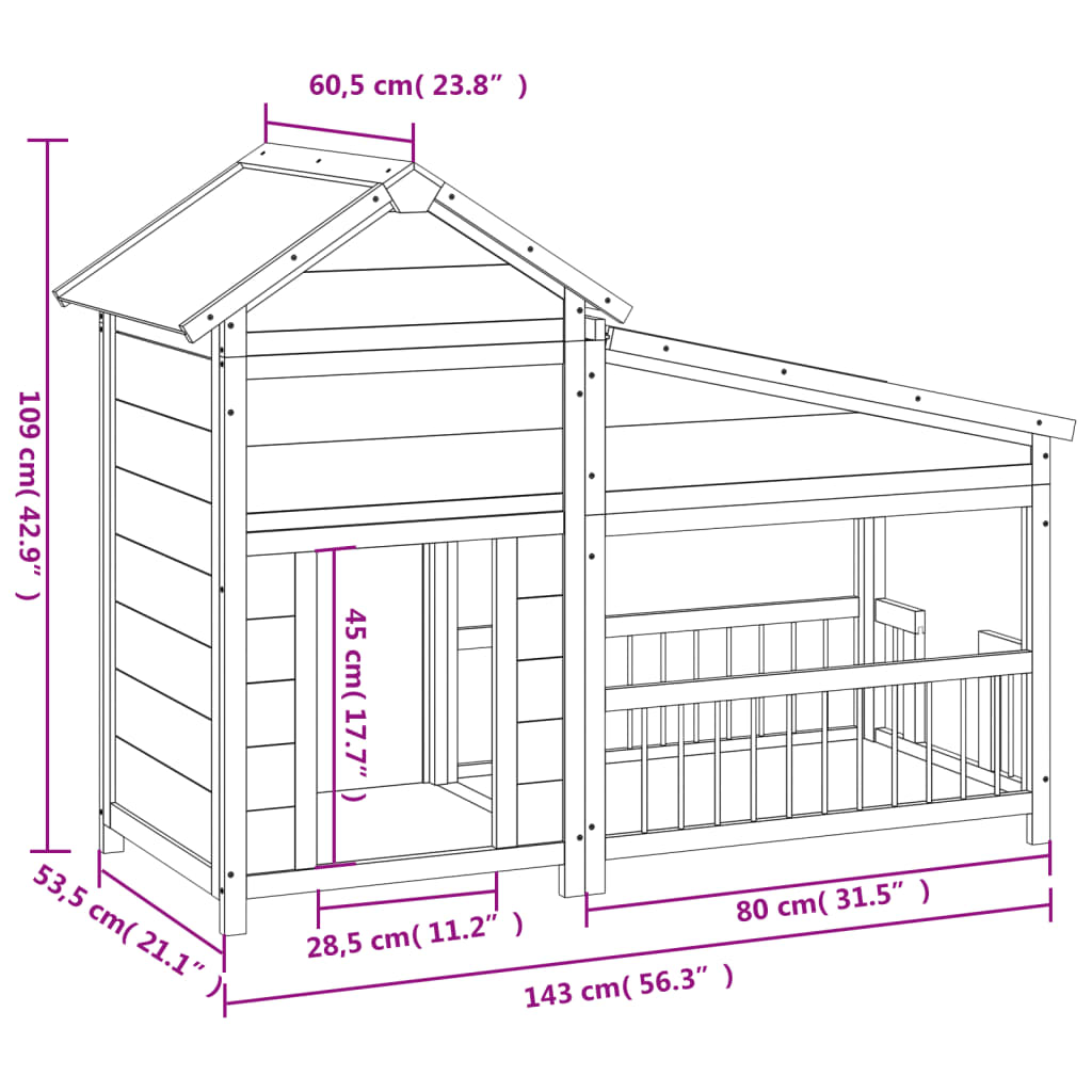 Chenil 143X60,5X109 Cm Bois De Pin Solide