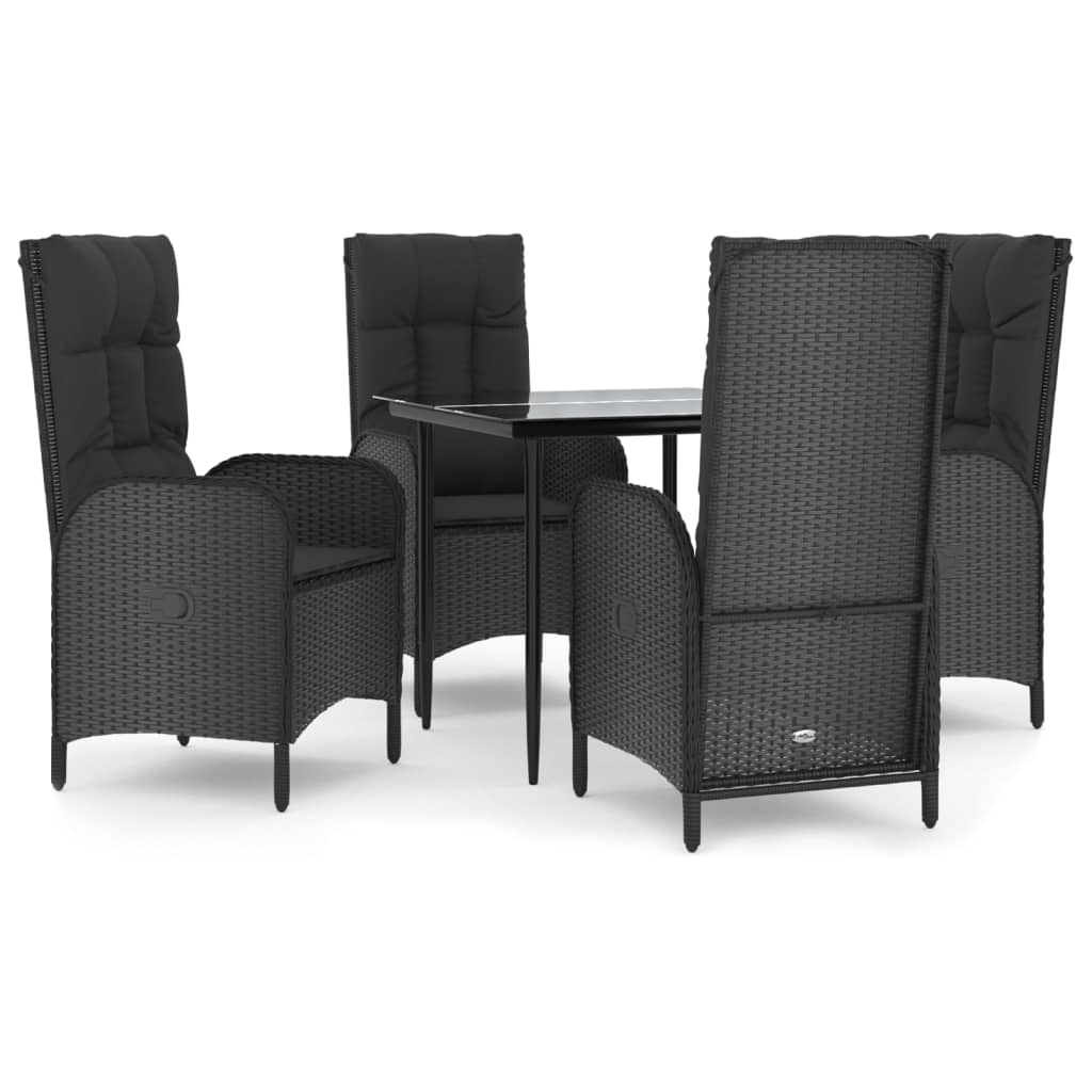 Ensemble À Manger De Jardin Coussins 5Pcs Noir Résine Tressée