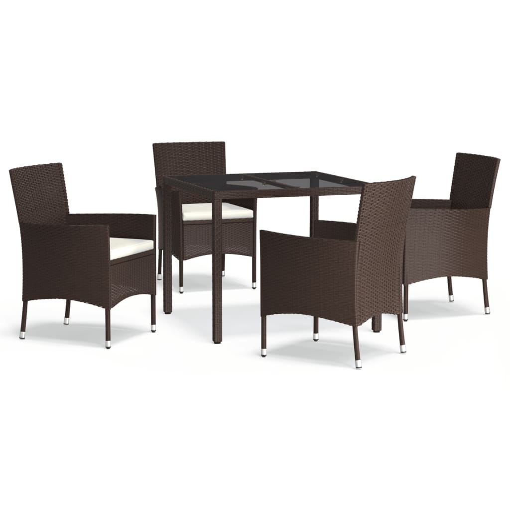 Ensemble À Manger De Jardin 5 Pcs Et Coussins Marron Poly Rotin