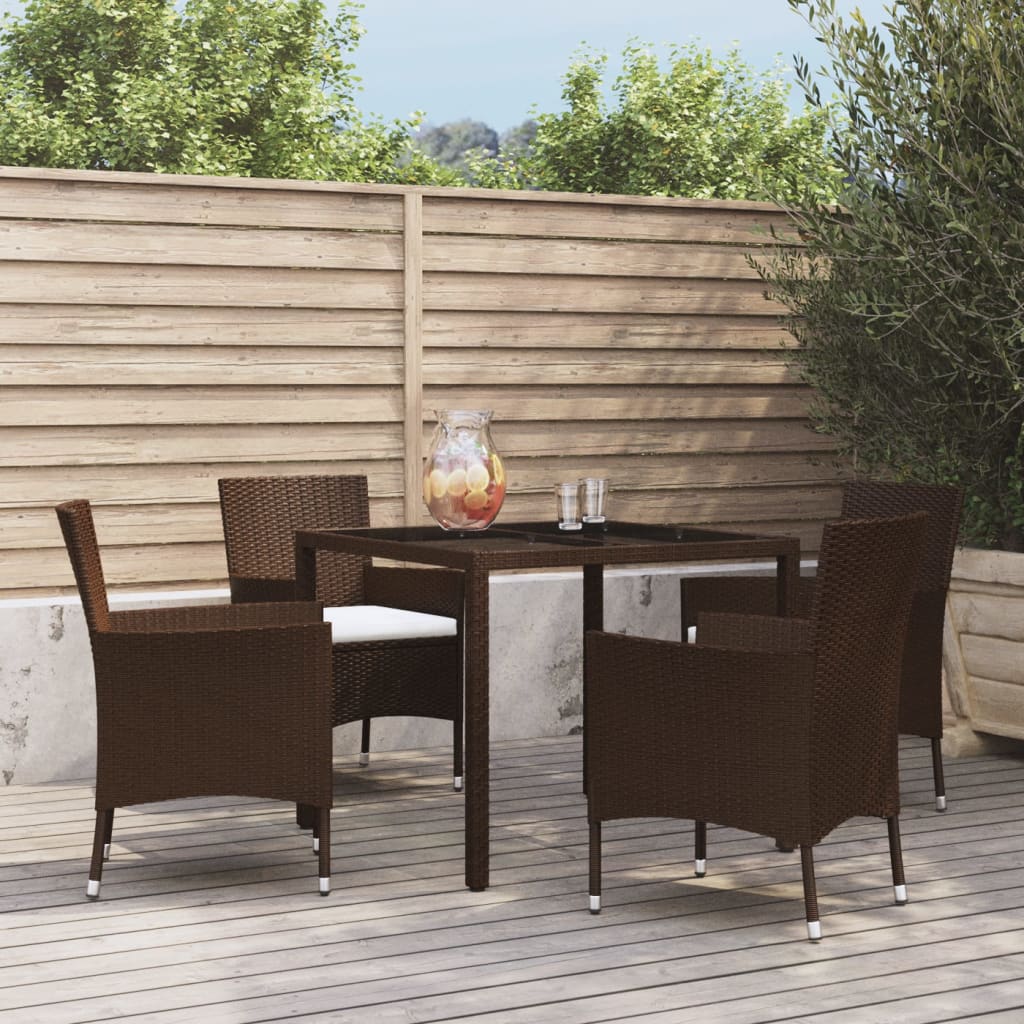 Ensemble À Manger De Jardin 5 Pcs Et Coussins Marron Poly Rotin