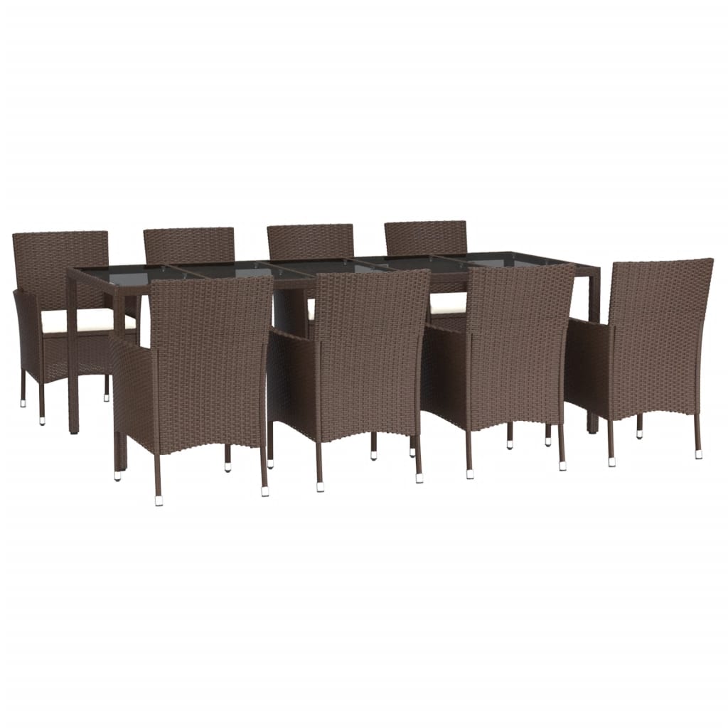 Ensemble À Manger De Jardin Et Coussins 9 Pcs Marron Poly Rotin