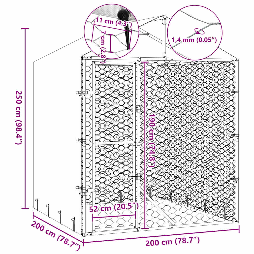 Chenil D'extérieur Pour Chiens Avec Toit Argenté 2X2X2,5 M