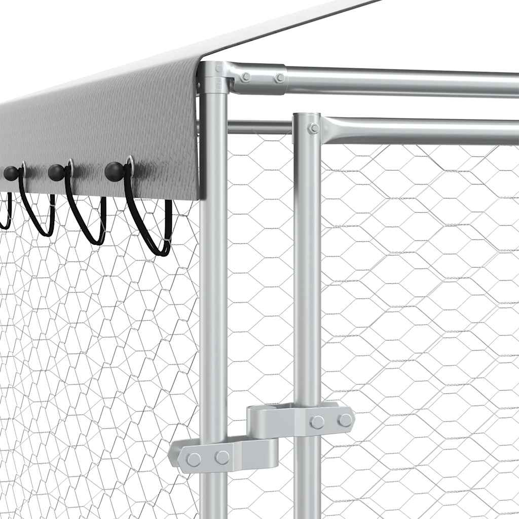 Chenil D'extérieur Pour Chiens Avec Toit Argenté 3X1,5X2,5 M