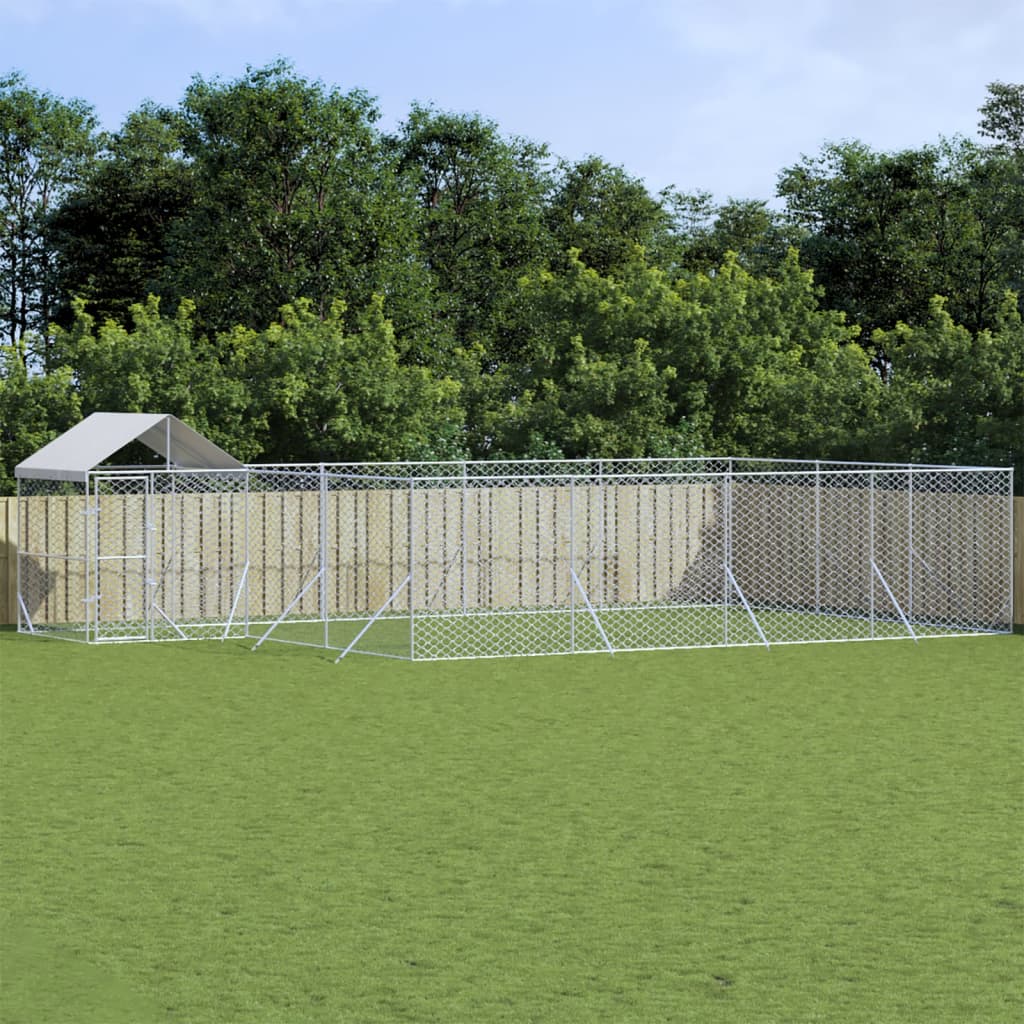 Chenil D'extérieur Pour Chiens Avec Toit Argenté 12X12X2,5 M