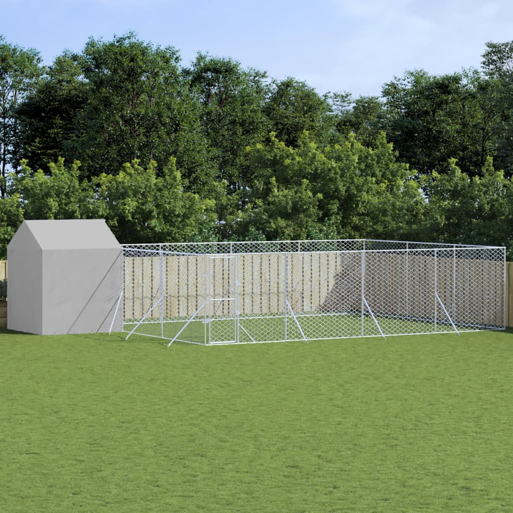 Chenil D'extérieur Pour Chiens Avec Toit Argenté 10X10X2,5 M