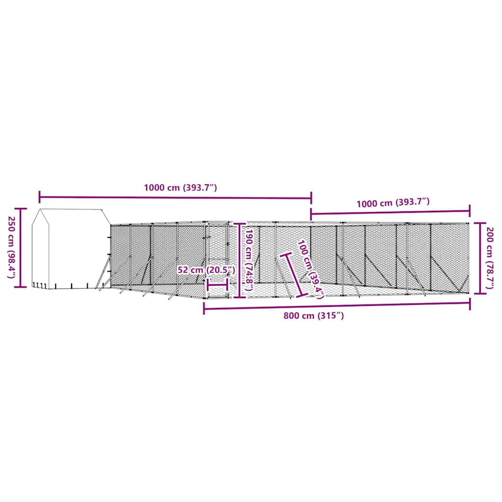 Chenil D'extérieur Pour Chiens Avec Toit Argenté 10X10X2,5 M