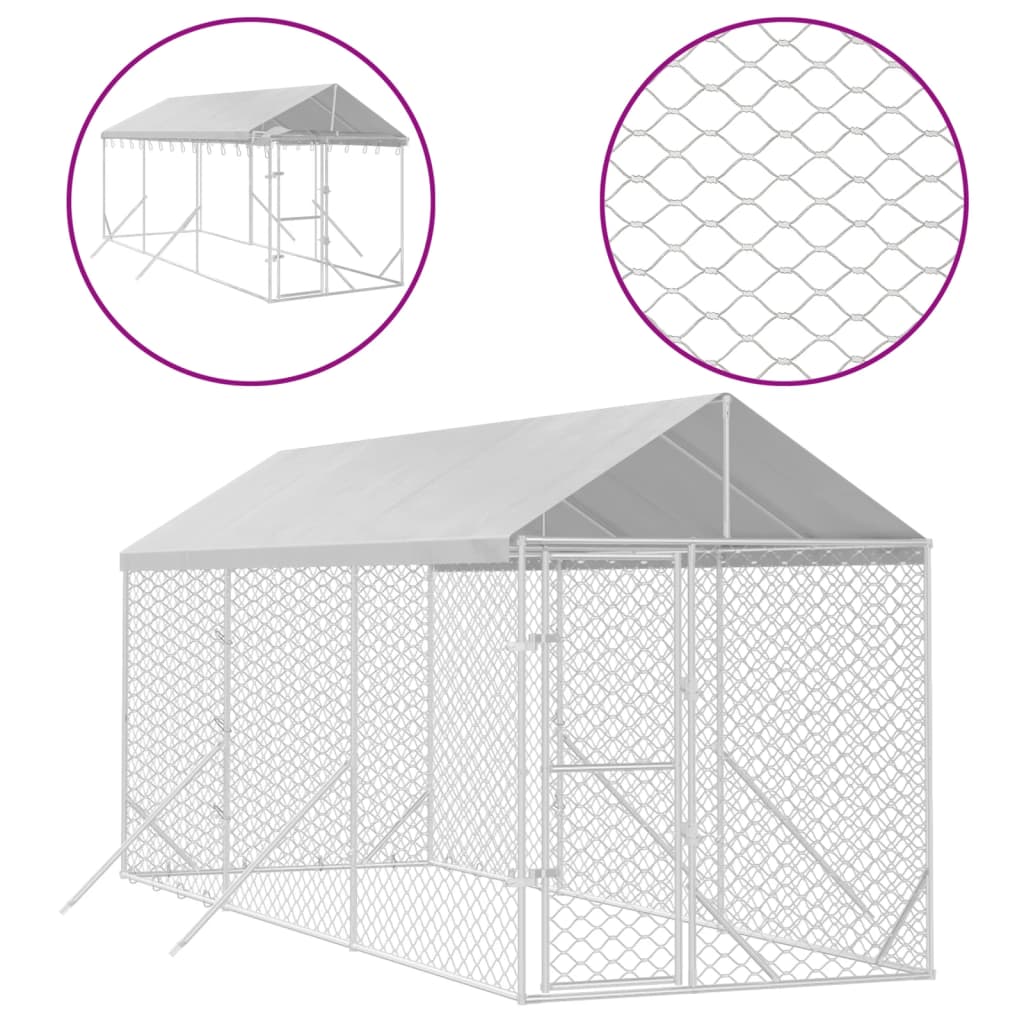 Chenil D'extérieur Pour Chiens Avec Toit Argenté 2X6X2,5 M