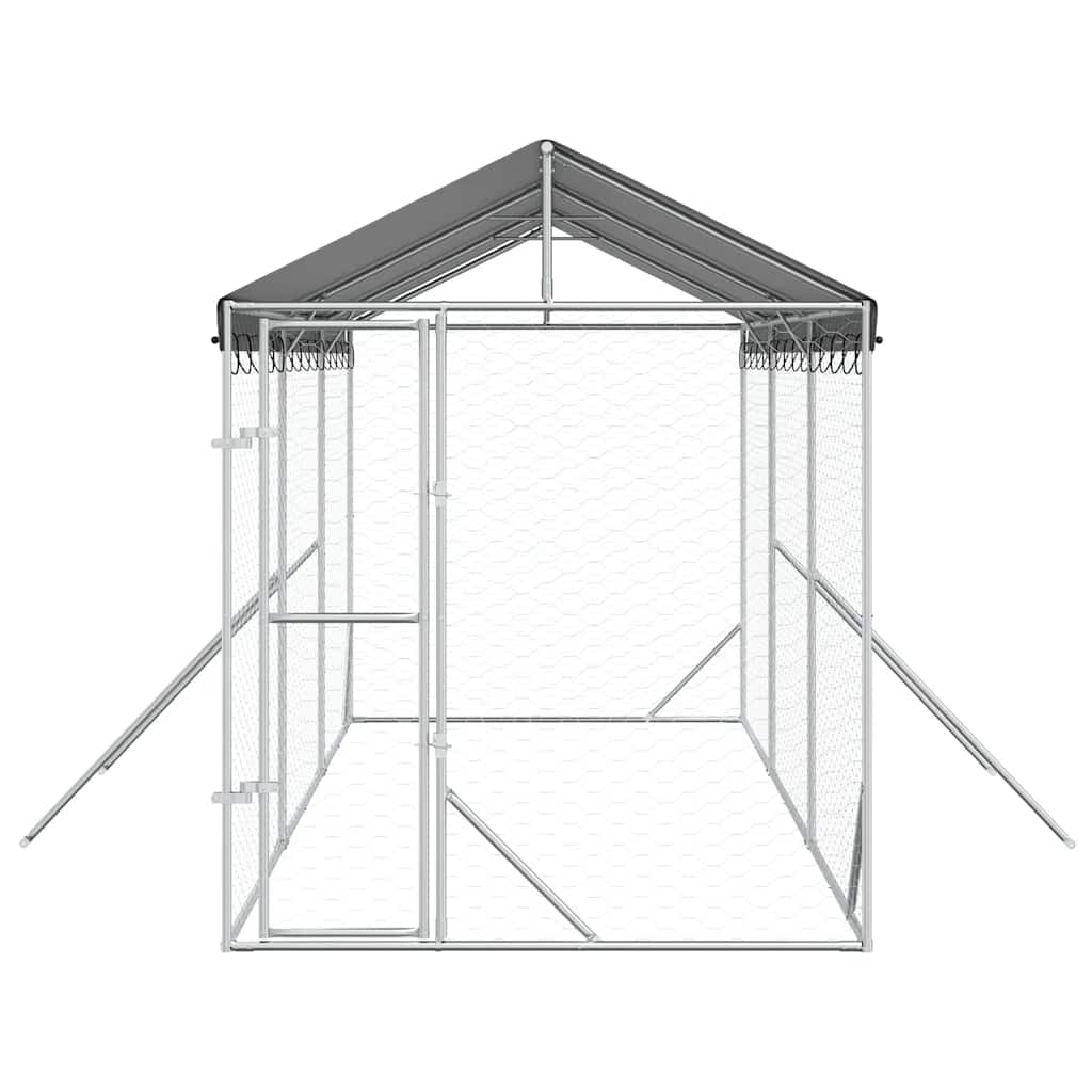 Chenil D'extérieur Pour Chiens Avec Toit Argenté 2X6X2,5 M