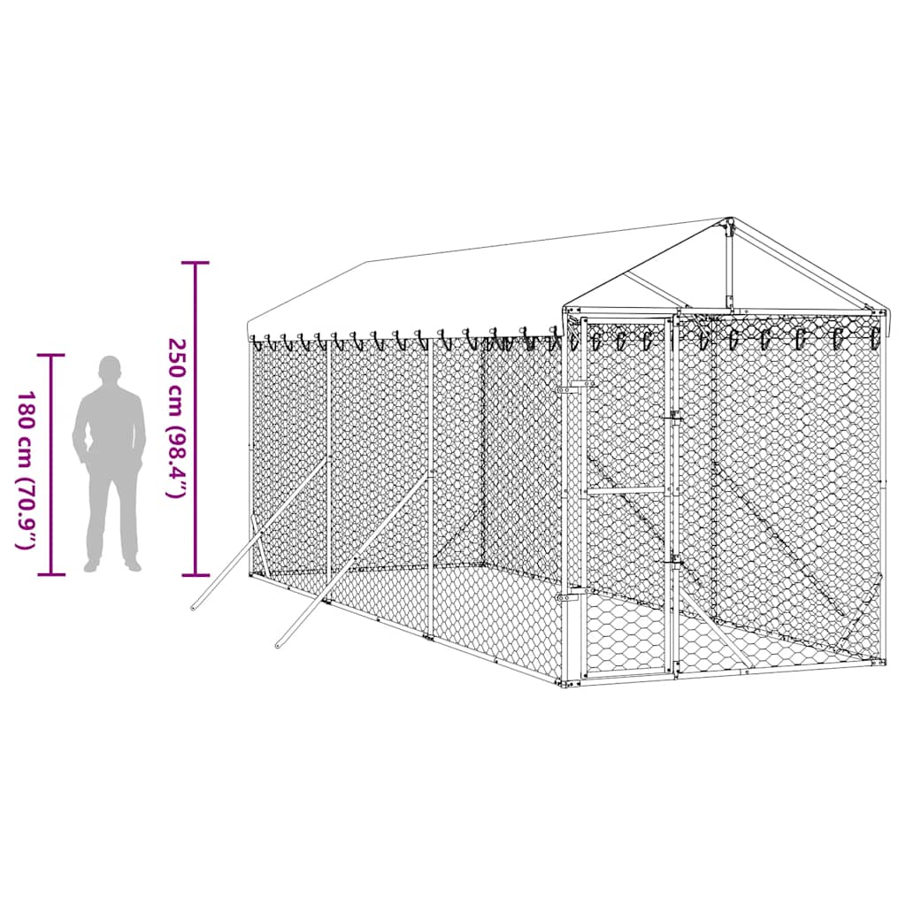Chenil D'extérieur Pour Chiens Avec Toit Argenté 2X6X2,5 M