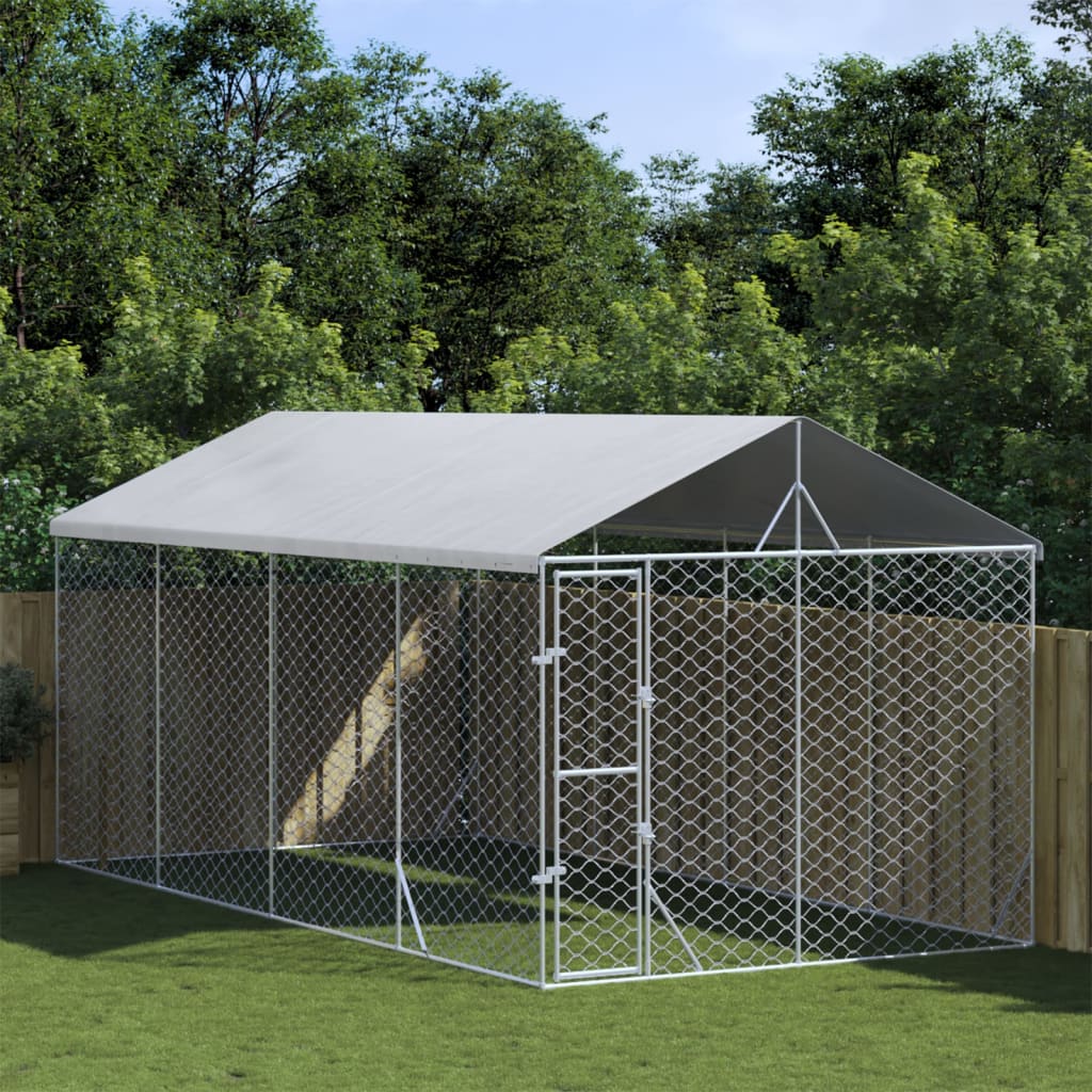 Chenil D'extérieur Pour Chiens Avec Toit Argenté 3X1,5X2,5 M