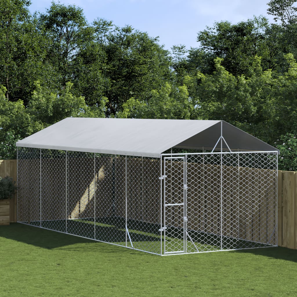 Chenil D'extérieur Pour Chiens Avec Toit Argenté 3X1,5X2,5 M