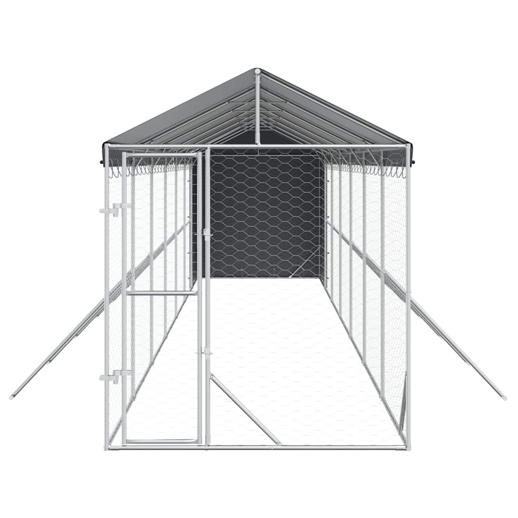 Chenil D'extérieur Pour Chiens Avec Toit Argenté 2X14X2,5 M