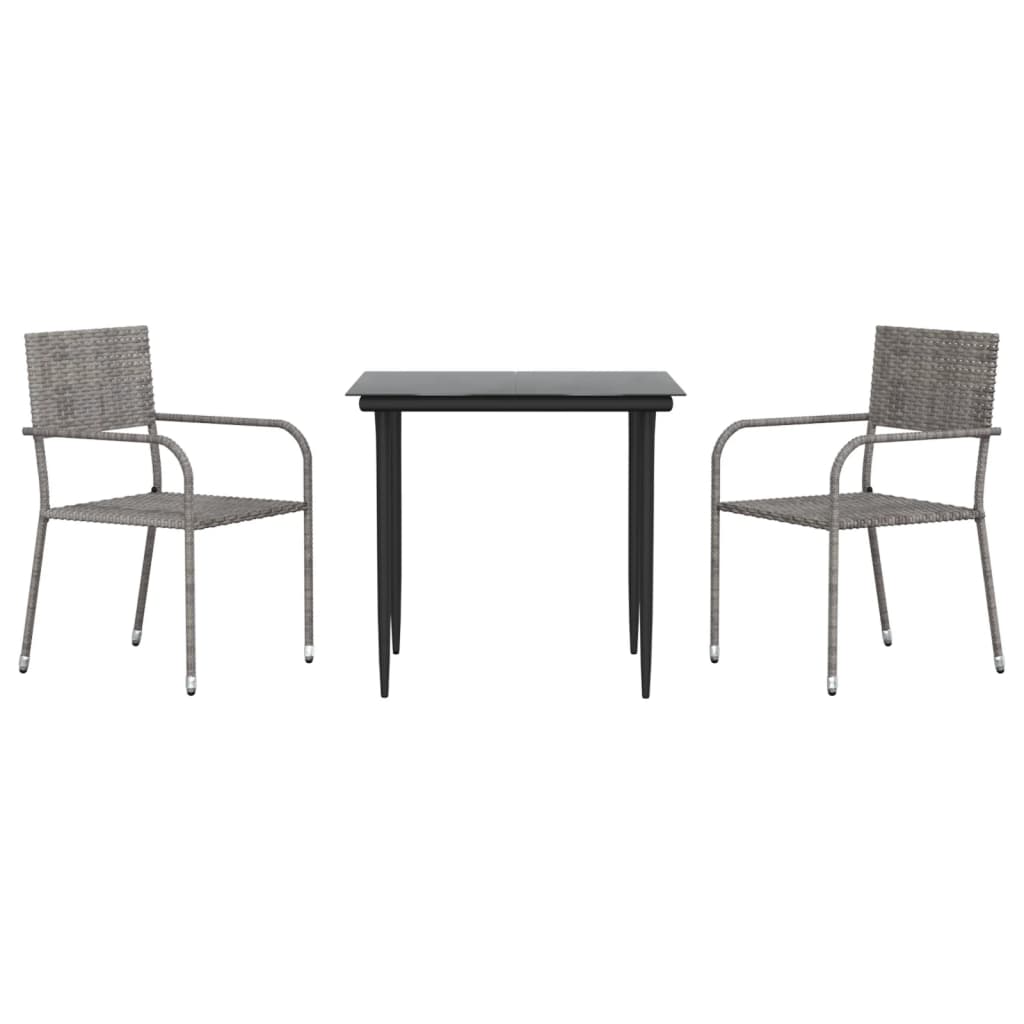 Ensemble À Manger De Jardin 3Pcs Gris/Noir Résine Tressée/Acier