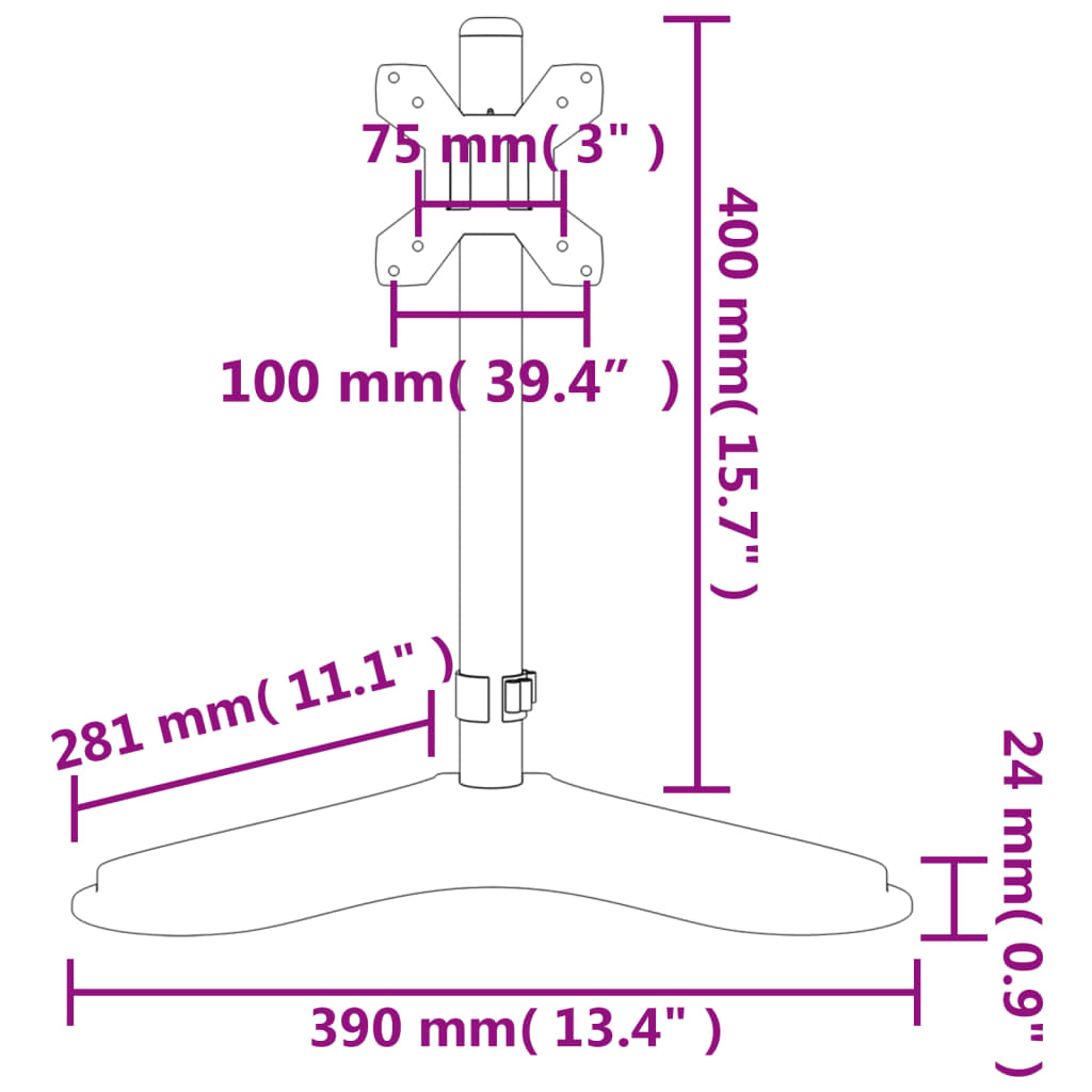 Support De Moniteur Noir Acier Vesa 75/100 Mm