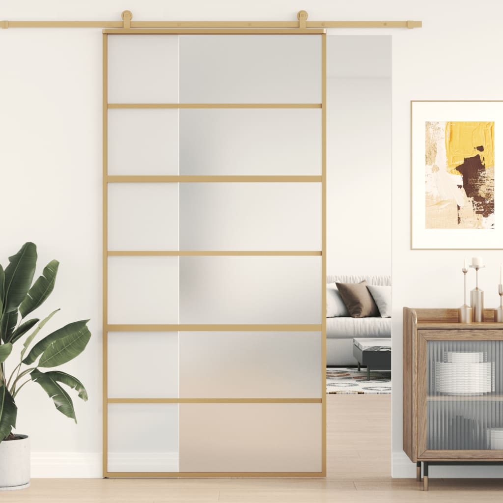 Porte Coulissante Doré Verre Esg Dépoli Et Aluminium Doré Et Mat