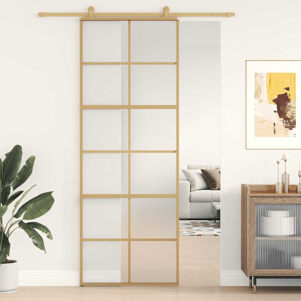 Porte Coulissante Doré Verre Esg Dépoli Et Aluminium Doré Et Mat