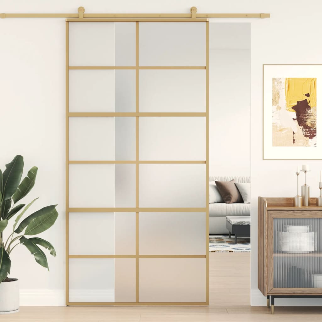 Porte Coulissante Doré Verre Esg Dépoli Et Aluminium Doré Et Mat