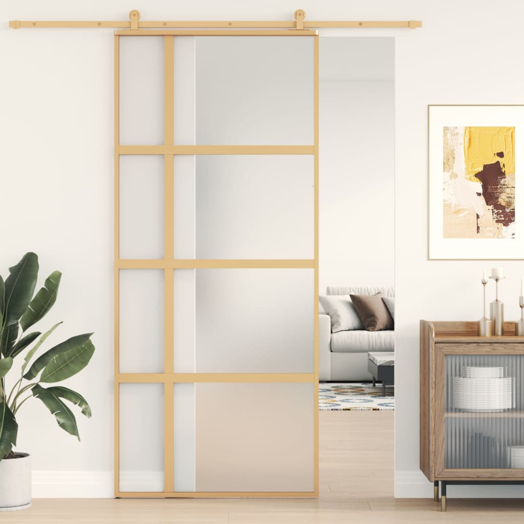 Porte Coulissante 102,5X205 Cm Verre Esg Aluminium Doré