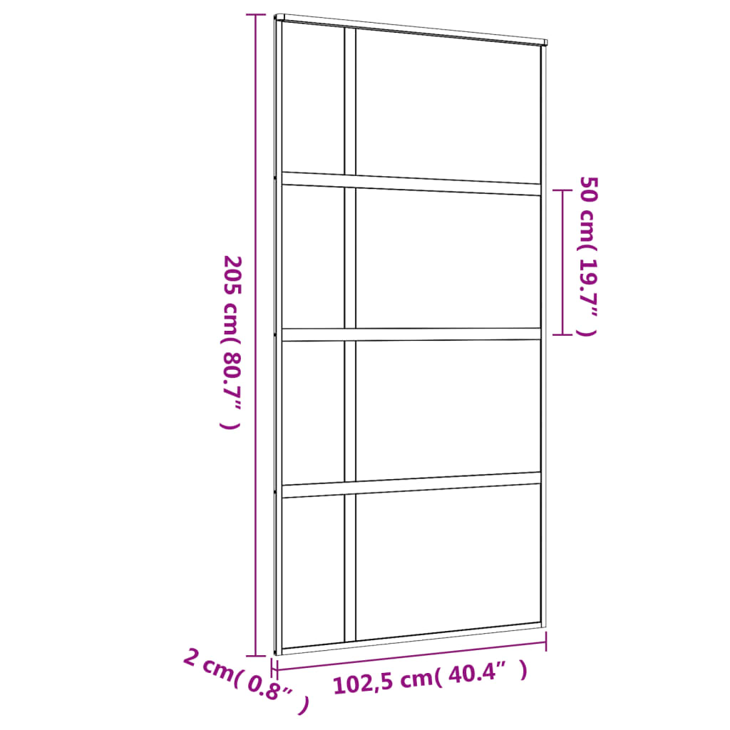 Porte Coulissante 102,5X205 Cm Verre Esg Aluminium Doré