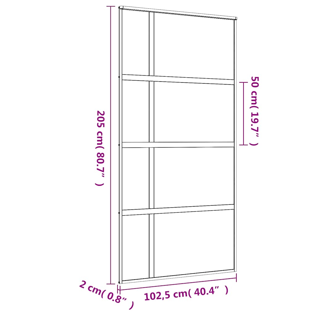 Porte Coulissante 102,5X205 Cm Verre Esg Aluminium Doré