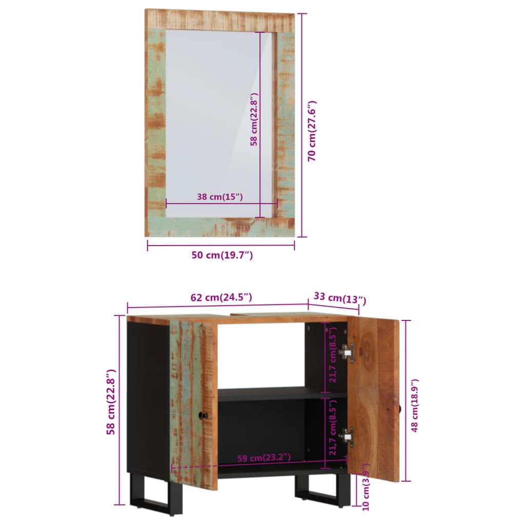 Ensemble De Meubles De Salle De Bain 2 Pcs Bois Massif Récupéré