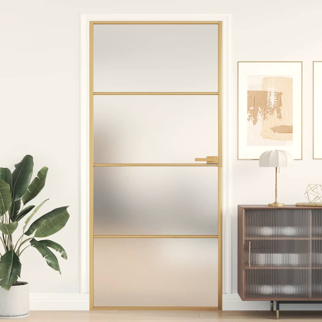 Porte Coulissante Doré Verre Esg Dépoli Et Aluminium Doré Et Mat