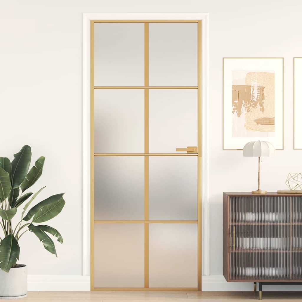 Porte Coulissante Doré Verre Esg Dépoli Et Aluminium Doré Et Mat