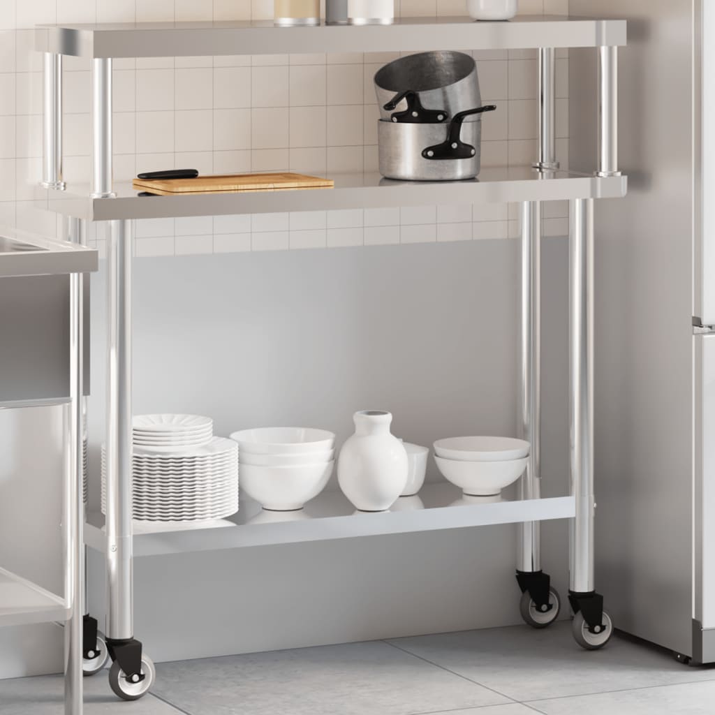 Table De Travail De Cuisine Avec Étagère 110X30X120 Cm Inox